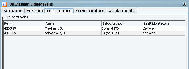 6.4.6 Tabblad Externe afmeldingen Leden die door de bond worden afgemeld, worden getoond in het tabblad Externe afmeldingen.