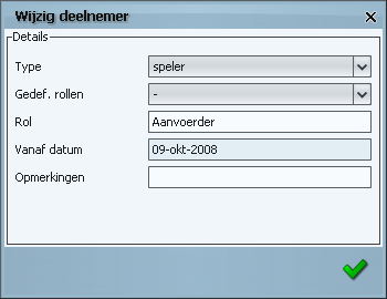 Zoals we in bovenstaand scherm kunnen zien kan aan de nieuwe deelnemer(s) tevens een rol worden toegekend en is er een mogelijkheid om nog een omschrijving mee te geven.