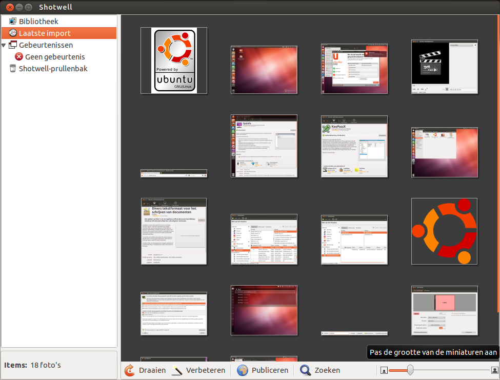 Figuur 3.20: U kunt vanuit Gwibber Vind ik leuk of opmerkingen toevoegen aan updates. Foto s bekijken en bewerken Shotwell-fotobeheer is de standaardtoepassing voor foto s in Ubuntu.