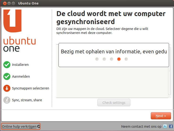 . Figuur 3.30: Voer de verificatiecode in in het invoerveld nog een e-mail krijgen om u te verwelkomen bij Ubuntu One.