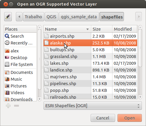 Het laden van een Shapefile Om een shapefile te laden, open QGIS en klik op het icoontje mactionogrlayer Vectorlaag Toevoegen in de werkbalk of gebruik de snelkoppeling Ctrl+Shift+V.