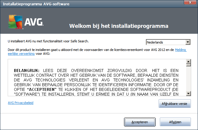 3. AVG installatieprocedure Voor installatie van AVG op uw computer dient u te beschikken over het nieuwste installatiebestand.