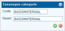 Toevoegen Bestand categorie Door op het icoon Toevoegen te klikken opent het venster Toevoegen categorie. Code en Naam Vul een code en naam in.