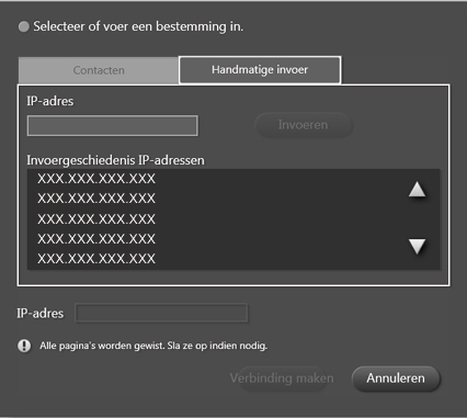 Deelname aan een whiteboardsessie op afstand 5. Specificeer het IP-adres van het host-whiteboard op het weergegeven scherm. 6. Klik op [Verbind.]. Het hostwhiteboard wordt geïmporteerd. 7.