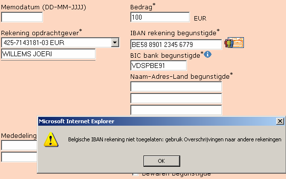 (***) Het is vandaag nog niet de bedoeling om een EU-overschrijving te sturen naar een begunstigde in het binnenland. Sommige banken laten dit bijvoorbeeld niet toe in hun internetbankierentoepassing.