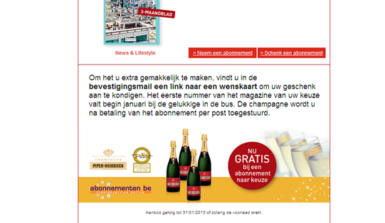 4.2. Champagne bij een tijdschriftabonnement Uitgeverij Roularta pakte in december 2012 uit met een fonkelende eindejaarsactie.