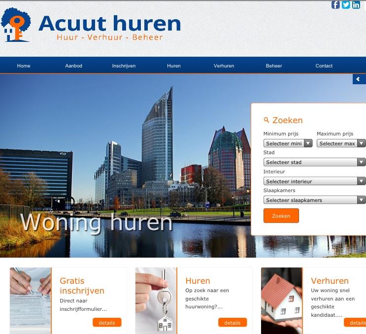 Acuut huren op internet Om verhuurders, huiseigenaren en huurders nog beter van dienst te kunnen zijn, is Acuut huren ook te vinden op internet. Via www.acuuthuren.