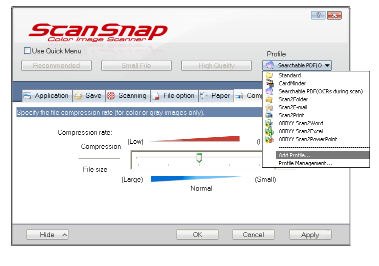 ScanSnap 13 Opdat de documenten correct zouden ingescand worden, moeten de verschillende tabbladen correct ingevuld worden. 3.2.