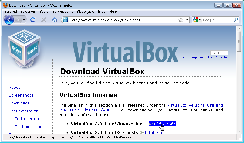 VirtualBox installeren 1. Ga naar de Virtualbox website (http://www.virtualbox.org/) 2.