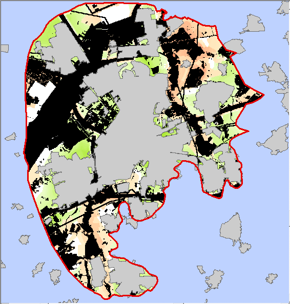 Indien over de voorgaande kaart ook de beperkingen worden gelegd, zoals in figuur 28, vallen vervolgens nog enkele locaties af.