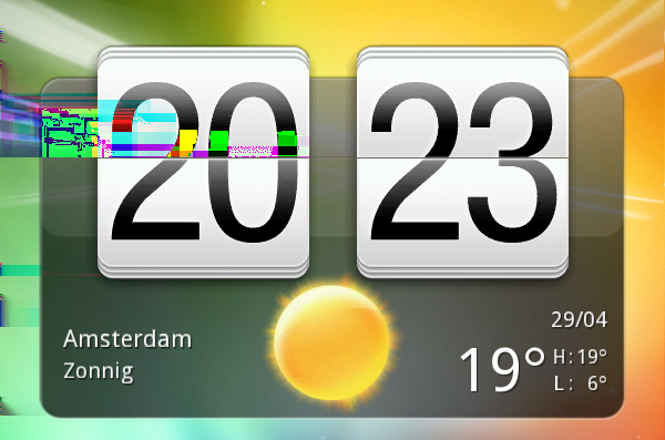 152 Android Market en andere toepassingen De Klok gebruiken Over de widget HTC Klok Gebruik de widget HTC Klok om de huidige datum, tijd en locatie te bekijken.