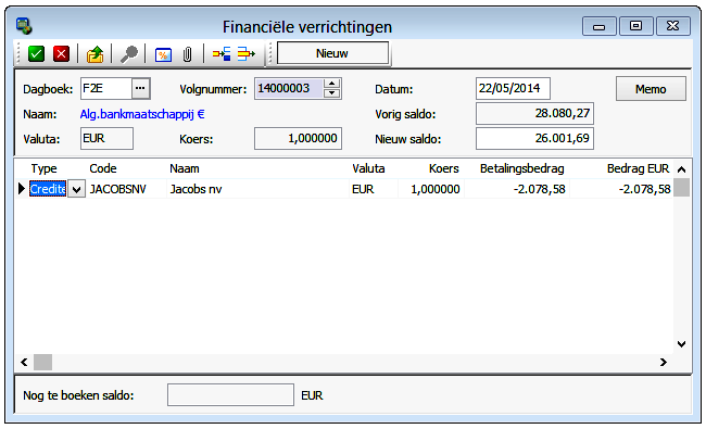 Indien je bij de ingave van een verrichting gebruik maakt van een debiteur, crediteur of een algemene rekening (waarbij Afpunten aangekruist is) dan krijg je na de ingave van BTW de mogelijkheid om