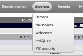 Onder Services hebben we de basis diensten ondergebracht. Beheer van DNS (Domains), Mailservices (Mailboxen, mailaliases,.