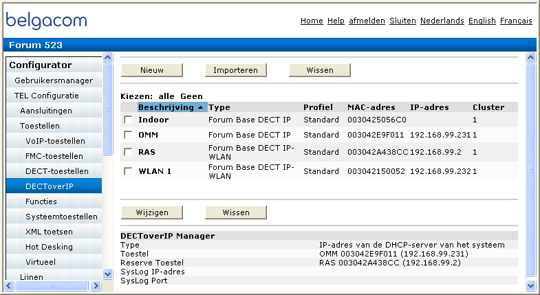 196 Configuratie gebruikt. U dient daarom als DECT over IP-Manager een DECT over IP-basisstation zonder WLAN-functie te gebruiken.