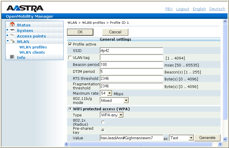 Configuratie 199 WLAN-profiel instellen De WLAN-functie van de DECT over IP-basisstation Forum Base DECT IP-WLAN indoor (v1 & v2) beschikt ook over eigenschappen die zelden nodig zijn, bijvoorbeeld