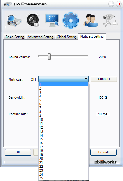 DLP-projector - handleiding 3. Druk op om UITZENDEN te selecteren en druk op / om Aan te selecteren. 4. Open pwpresenter en selecteer de tab Multicast Setting. 5.