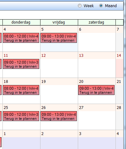 Nu volgt een voorbeeld waarin enkel zondag is ingekort.