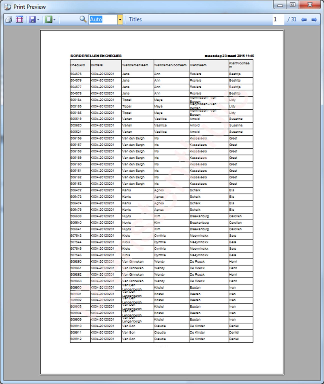 U kan ook eerst exporteren naar Excel om dan vanaf deze toepassing af te drukken (zie verder).