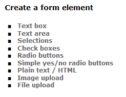 6.5.2 Toevoegen formulier-elementen Er zijn diverse elementen beschikbaar om in het formulier toe te passen.