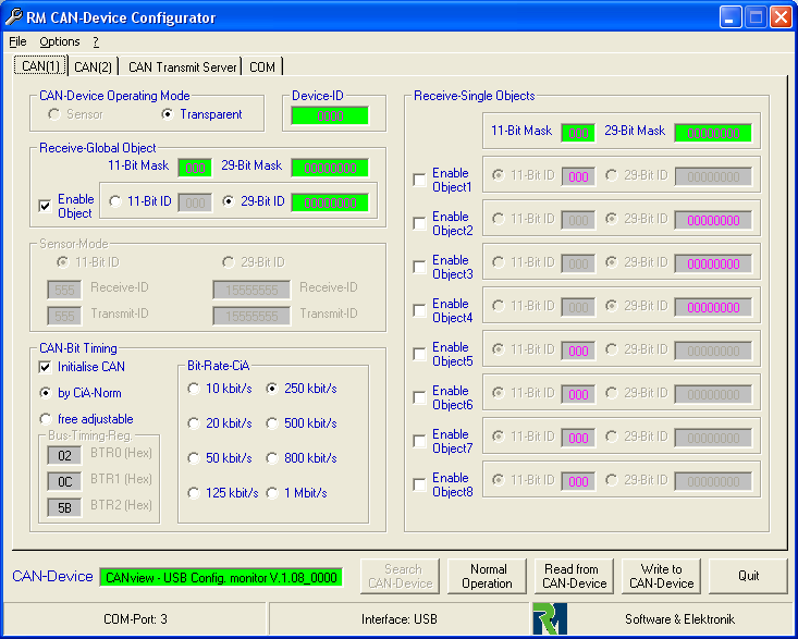 2.3. PC verbinding maken met CANview toestel Verbind de CANview module met een vrije USB poort van de PC. Start nu de RM CAN-DEVICE configurator op.