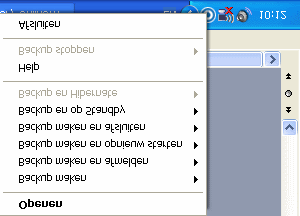 2 Opties System tray menu Zoals bij de installatie al naar voren kwam heeft u een nieuw systemtray icoon (voor de Pc Backup software zal dit icoon rood van kleur zijn).