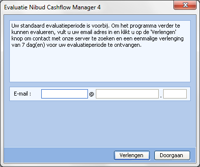 2.4 Verlengen Als uw evaluatieperiode verlopen is, dan kunt u deze nog met 7 dagen verlengen. Nadat u Manager heeft opgestart, klikt u op [Verlengen]. Voer uw e-mailadres in en klik op [Verlengen].