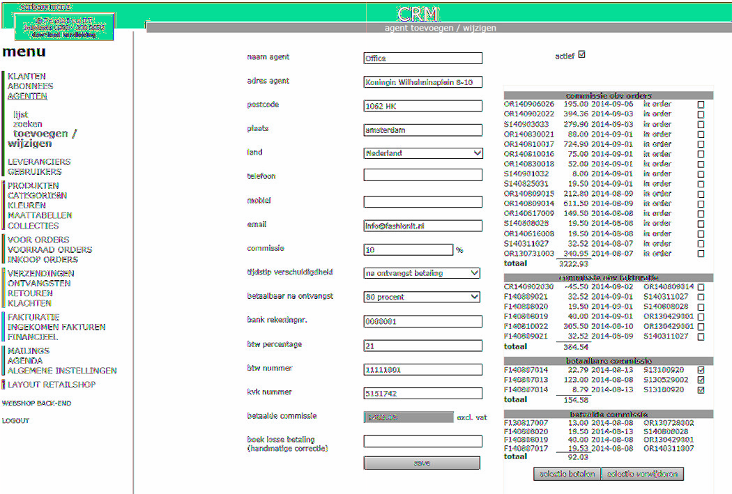 AGENTEN agenten in de overzichtslijst kunnen snel gefilterd en gesorteerd worden weergegeven. automatische provisieberekening voor agenten.