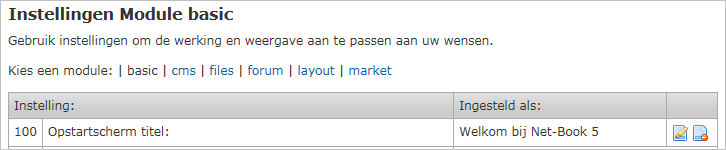 Inleiding 1 Inleiding In Net-Book zitten veel instellingen, deze zijn bedoeld om het Net-Book systeem in te richten naar uw eigen wensen. Het volledige instellingensysteem is in versie 5.0 gewijzigd.