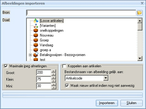 Artikelgroepen en artikelgegevens Klik op 69 en selecteer de map waar de te importeren afbeeldingen in staan.