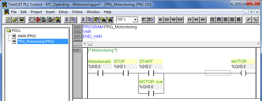Overzicht programmeertalen en instructieset IEC61131-3 Programma PRG_Motorsturing maken 17 17.