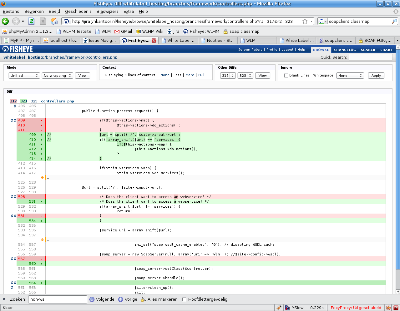 3.4.4 FishEye Ook FishEye houdt Subversion in de gaten. Van elk project kan nauwkeurig worden bekeken welke programmeur welke bestanden heeft gecommit en welke wijzigingen hij gedaan heeft.