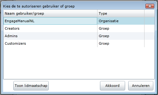 222 ENGAGE Modeler Handleiding Indien uzelf niet het gebruiksrecht Autorisatie heeft voor het project/brainstorm/model/proces dan zal dit venster in de modus alleen-lezen worden geopend.