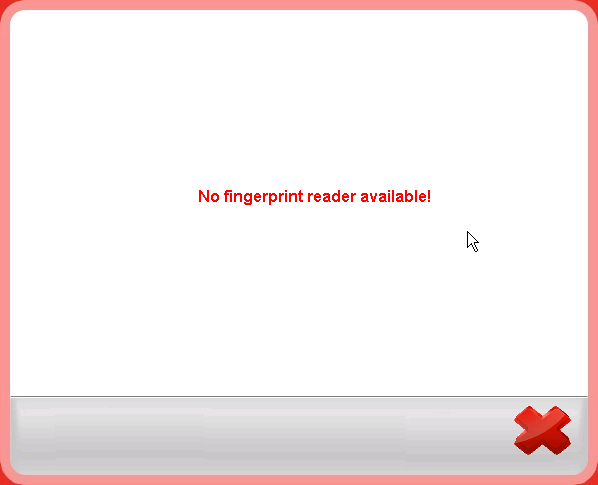 Troubleshooting Display geeft 'No fingerprint reader available!' aan 1) De lezer is niet aangesloten of de kabel is beschadigd. a) Controleer de kabel en stekker van de lezer op beschadigingen.