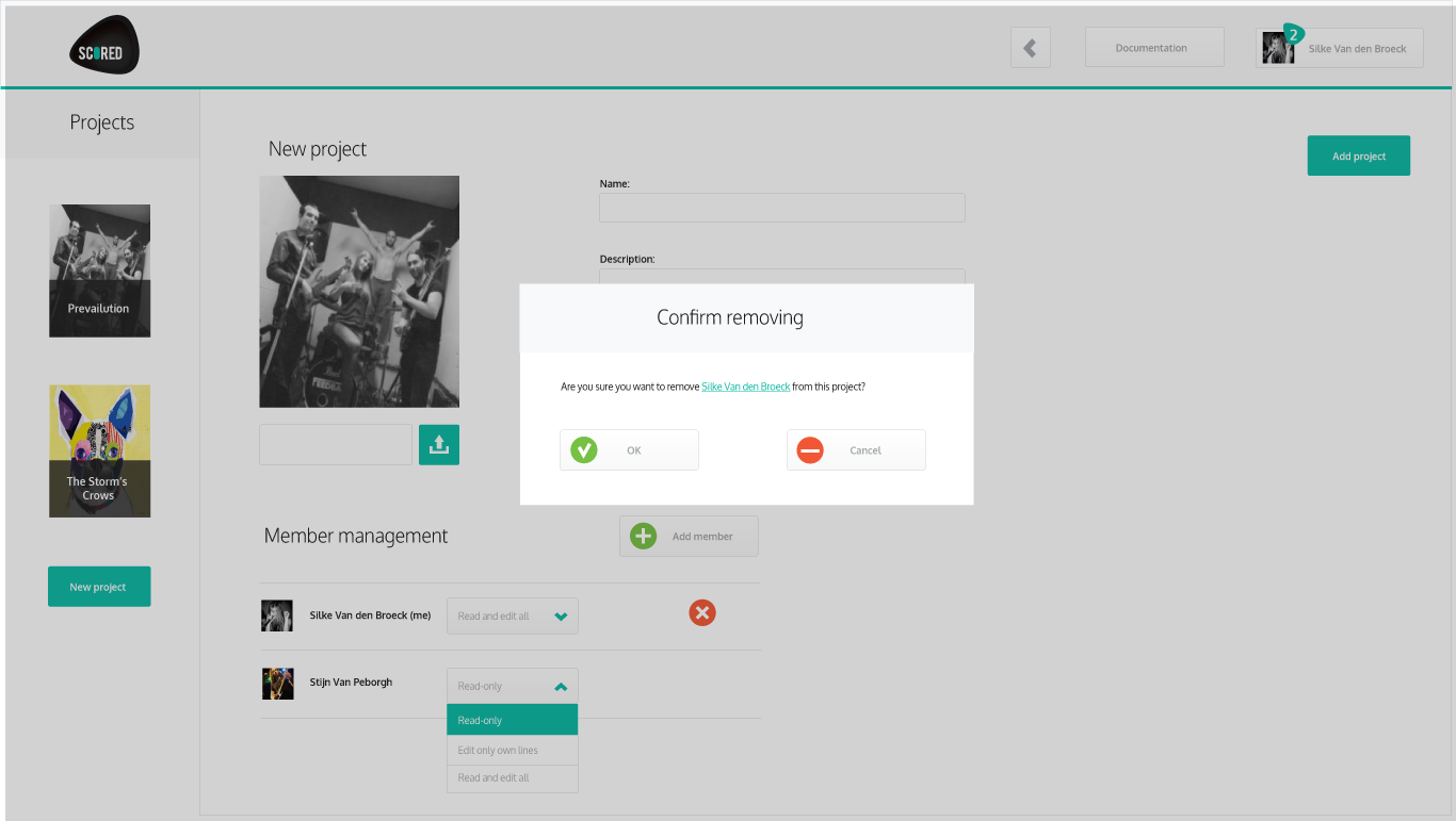 account. Gebruikers worden ook met een alert even gevraagd om te bevestigen of ze een member echt alle toegang tot het project willen ontzeggen.
