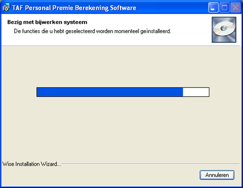 U kunt aan de voortgangsindicator zien dat nu het programma geinstalleerd wordt. Dit kan enkele minuten duren, afhankelijk van uw systeem.