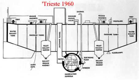 In 1960 daln Jaqus Pcard n Lutnant Don Walsh n hun mt bnzn gvuld Bathyscaaf af naar ht dpst punt op aard. D Marann Trog knt als dpst punt 10.916 mtr. Ook Coustau was zjdlngs bj dt projct btrokkn.