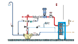 stoom, perslucht en verlichting 29 Figuur 32b: Moderne condensaatrecuperatie bij temperatuurgeregelde systemen: pompcondenspot aangedreven door stoom (bron: Spirax-Sarco).