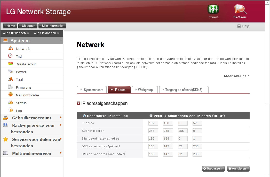 8-1. Systeeminstallatie Netwerk instellen 2. IP adres Het kent een IP adres eigenschap van de netwerkinterface toe.