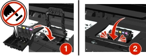 Problemen oplossen 142 3 Til het deksel van de houder op. 4 Verwijder de niet-ondersteunde printerkop. 5 Plaats de ondersteunde printerkop in de printer en druk op het deksel tot dit vastklikt.