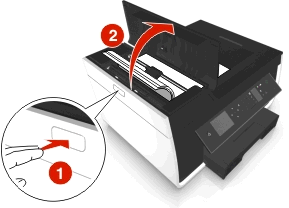 Papier vastgelopen in de automatische documentinvoer (alleen bepaalde modellen) Opmerking: De onderdelen in de printer zijn kwetsbaar.