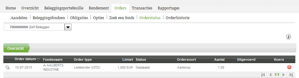 Online Bankieren Orderstatus Tot slot komt u, na het bevestigen van de order, in het scherm Orderstatus.