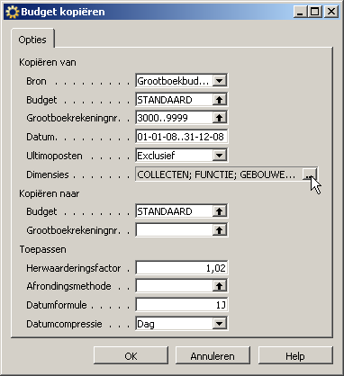 Dimensies hier selecteert u via de assistentieknop (drie puntjes) Selecteer de volgende dimensies: Collecten; Functie; Gebouwen Landerijen; Geloofgemeenschap; Persoon.