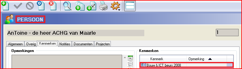 10 Hulptabellen U ziet dat Alexion CRM het kenmerk Bouw & ICT beurs 2008 heeft toegevoegd aan de kenmerken van Alexion CRM.