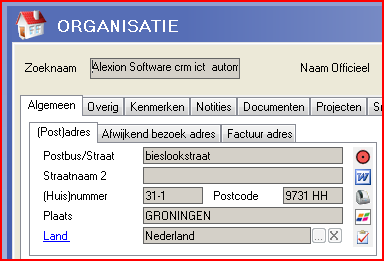4 Adresgegevens invoeren OPDRACHT 4 Vul onder het tabblad Algemeen de adresgegevens van een (fictieve) Organisatie in. Bijvoorbeeld: Bieslookstraat 31-1, 9731HH, Groningen.