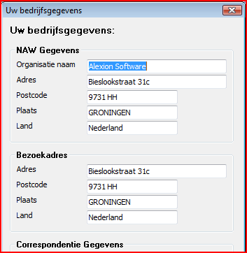 7 Correspondentie Als u uw bedrijfsgegevens standaard ingevuld wilt hebben, sluit u de voorbeeldbrief en gaat u naar de bovenste taakbalk van Alexion CRM. Klik op Extra.