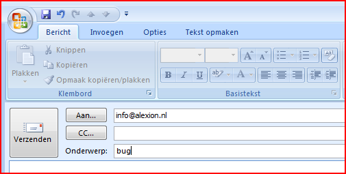 7 Correspondentie Alexion CRM voert standaard het e-mailadres in van de kaartweergave waarbinnen u aan het werk bent. U kunt het e-mail adres hier ook veranderen als dat gewenst is.