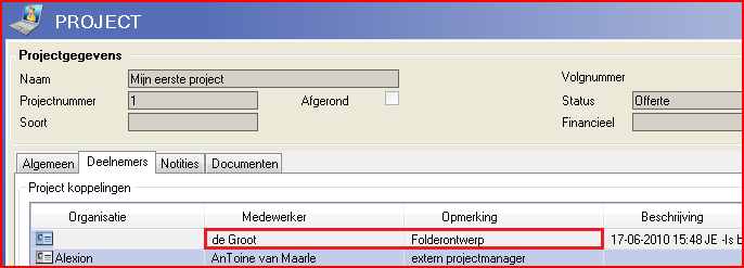 9 Projecten OPDRACHT 8 Vul bij Opmerking in waar de deelnemer zich mee bezig houdt binnen het Project. Vul bij Beschrijving in wat dat concreet inhoudt.