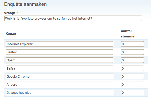 Klik op Opslaan. De bevraging komt nu op de voorpagina van de website.