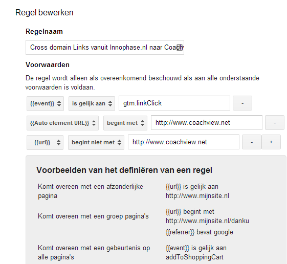 Deze regel zorgt ervoor dat Google Analytics alle links van Coachview.net naar Innophase.nl en omgekeerd als één bezoek registreert.