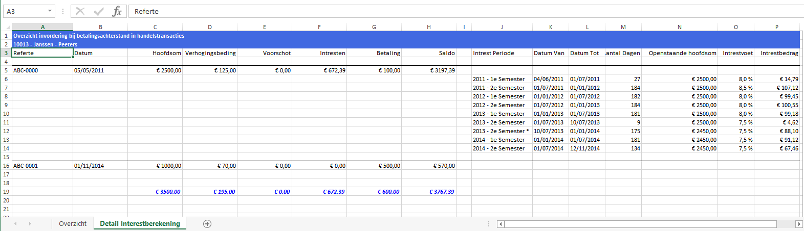 Exporteren naar Excel Ten slotte kan men voor elke invordering een afdruk in Excel-formaat